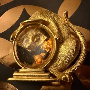 JJ Vintage Golden Cat Brooch with Orange Fish Unique Item